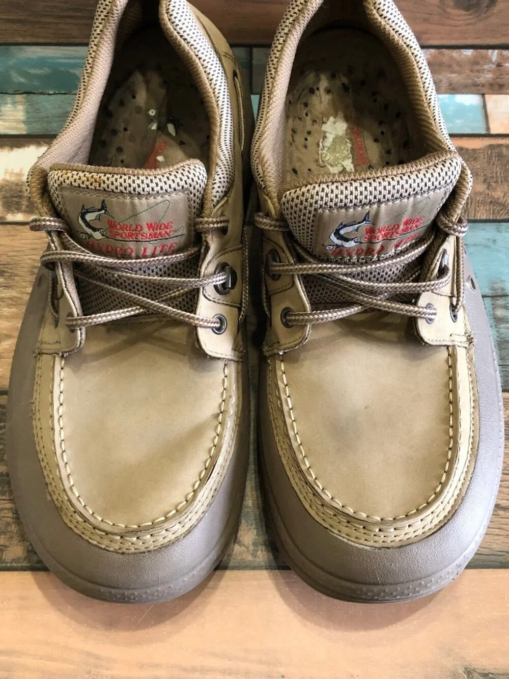 World Wide Sportman HydroLite Boat Fishing Shoes Men's Size 12 Leather Upper Tan